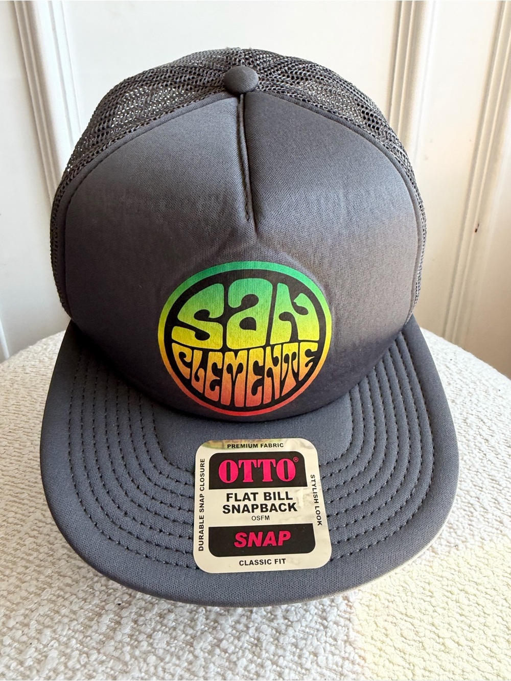 OTTO Grey Trucker Hat with Green-Yellow-Orange San Clemente Logo